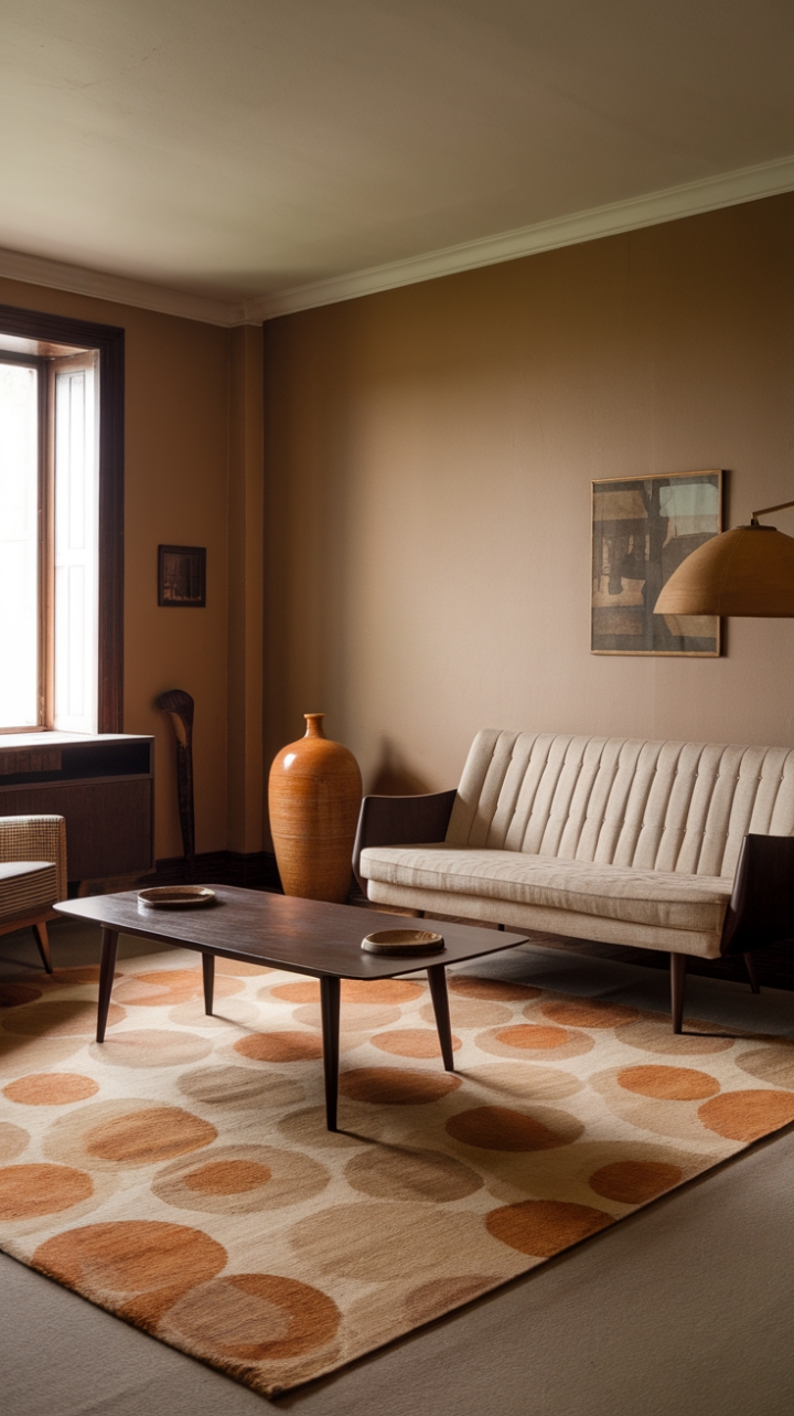 Embrace the retro revival in this vintage-inspired living room. A symphony of warm neutrals and mid-century modern lines creates a space that's both effortlessly stylish and incredibly inviting. The carefully chosen antique furniture and playful accessories add personality and charm, making this room a true reflection of curated, nostalgic design.