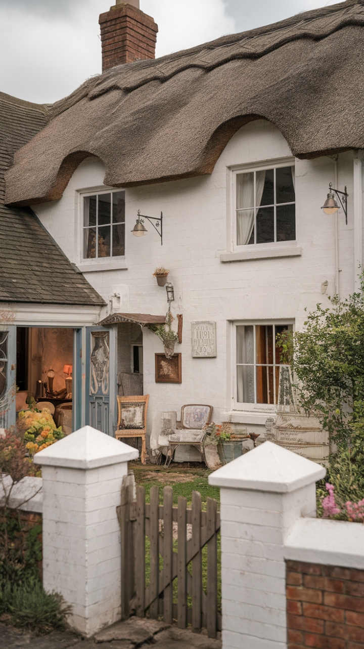 Ready for a trip back in time? Imagine mornings steeped in history and evenings wrapped in pure comfort. This enchanting English cottage, with its storybook thatched roof and crisp white facade, is a living postcard of rustic charm. Inside, a cozy haven awaits, filled with the gentle embrace of shabby chic furniture and period details that whisper tales of yesteryear. Outside, a rambling garden and a welcoming wooden gate invite you to slow down and savor the idyllic beauty of the countryside. It's a place where every corner feels like a warm hug, a true escape to a simpler, more beautiful time.