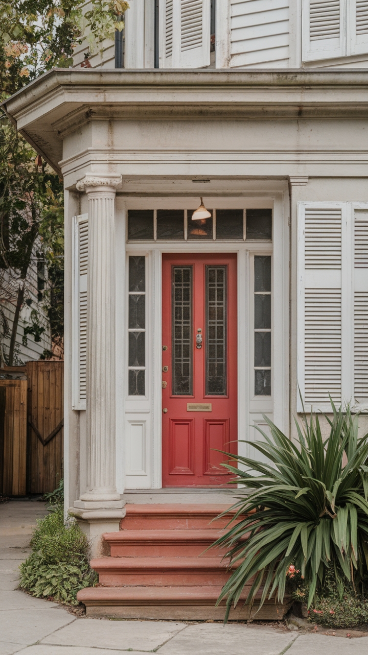 Imagine yourself relaxing on the porch of this idyllic vintage home, the scent of blooming flowers mingling with the gentle breeze. The classic red door, framed by pristine white shutters and lush greenery, invites you to discover the captivating stories held within its walls, a true testament to enduring charm and architectural grace.