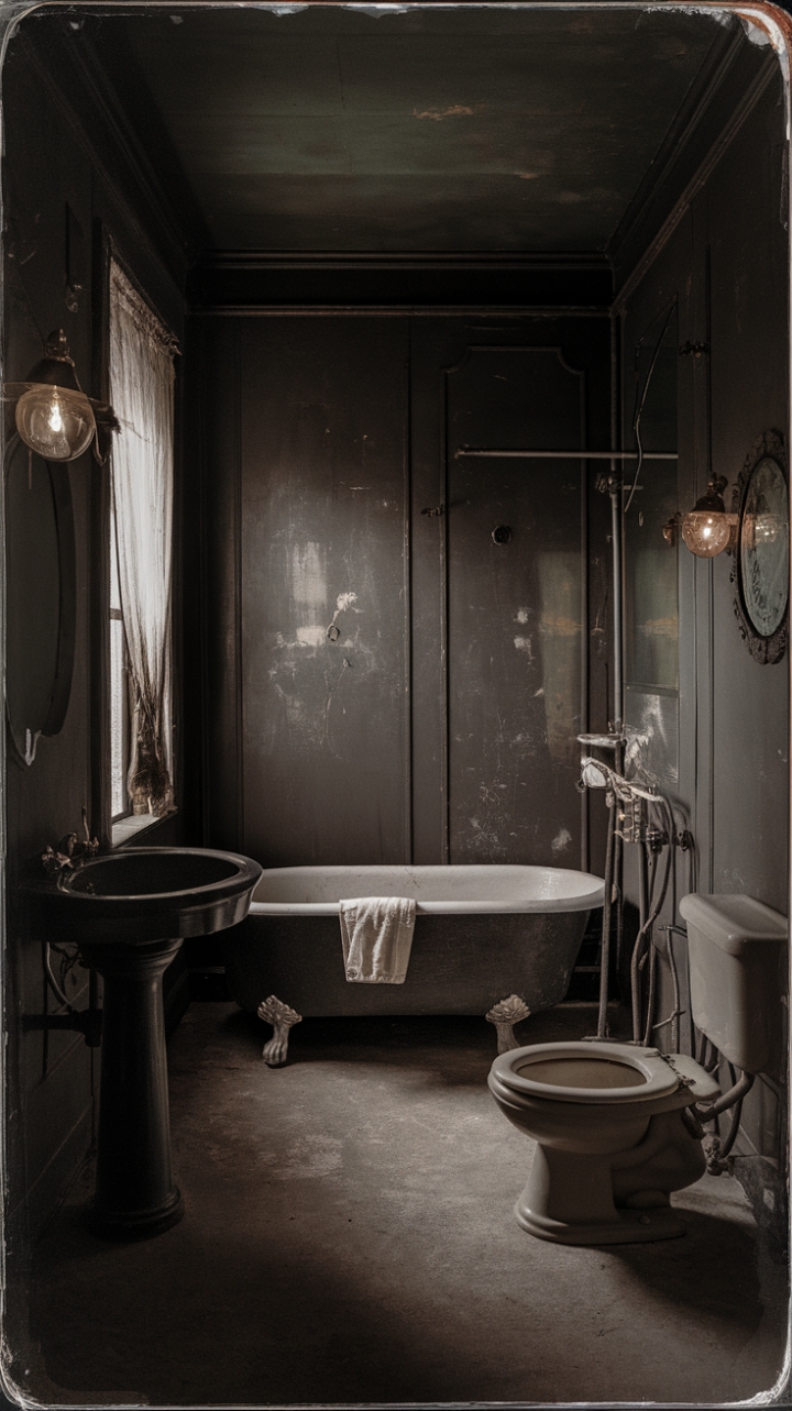 Ready for a little time travel? This bathroom is a love letter to the past, a moody masterpiece where dark hues and distressed finishes create an atmosphere of pure, unadulterated nostalgia. Imagine soaking in that glorious clawfoot tub, surrounded by the charm of antique fixtures and a rustic sensibility that feels both grounded and utterly romantic. It's a space that whispers stories of bygone eras, a true sanctuary for the soul.