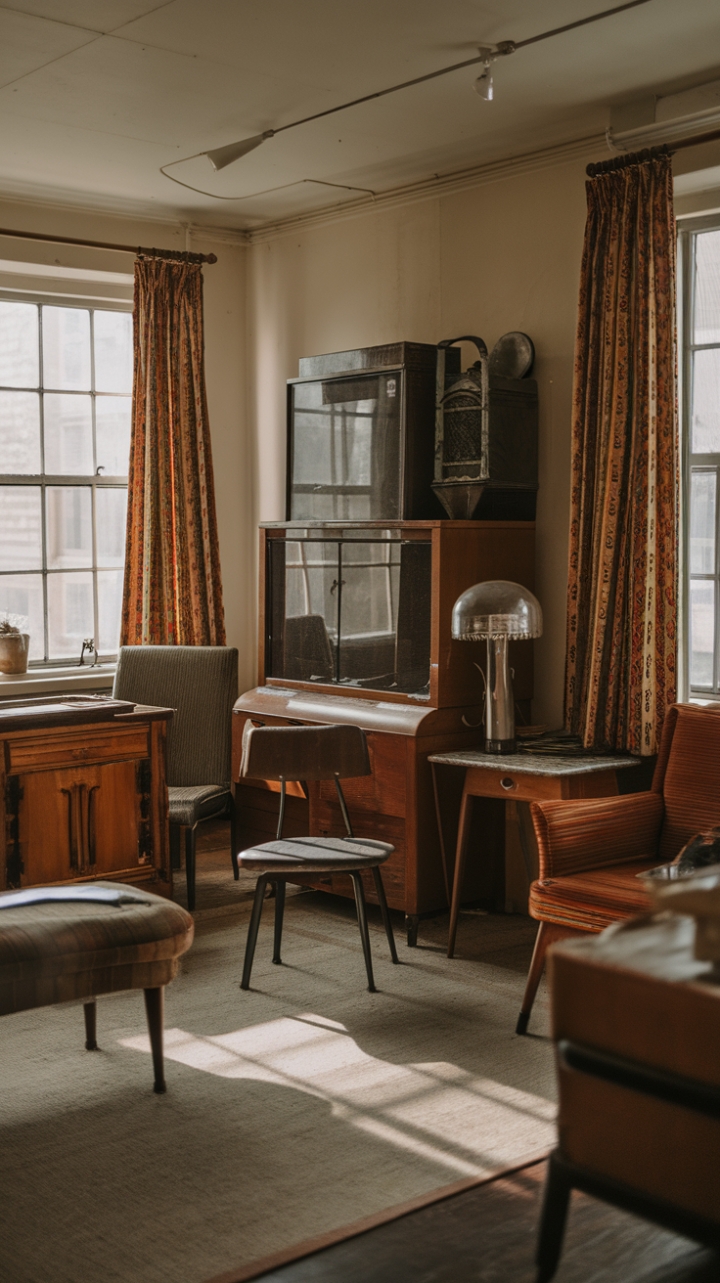 Step back in time with this vintage apartment, where retro charm meets timeless elegance. Antique furnishings and classic interior details create a nostalgic ambiance that whispers stories of bygone eras. Every piece, from the subtly worn furniture to the carefully chosen accessories, contributes to a captivating and utterly romantic atmosphere. Prepare to be swept away.