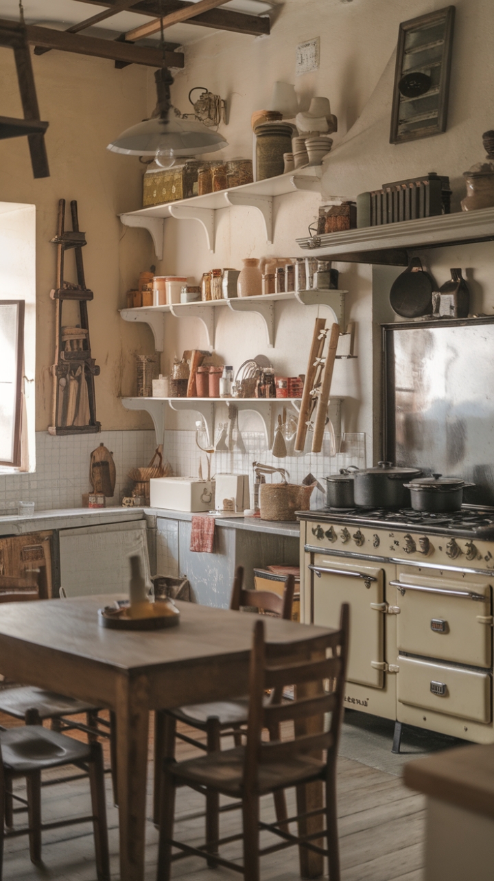 Embrace the warmth of yesteryear in this idyllic farmhouse kitchen. Rustic wooden beams, vintage cookware, and a comforting color palette create a space that's as inviting as it is stylish. Imagine lazy mornings spent over coffee and lively evenings filled with laughter and the aroma of home-cooked meals – this kitchen is the heart of a home, brimming with character and timeless appeal.