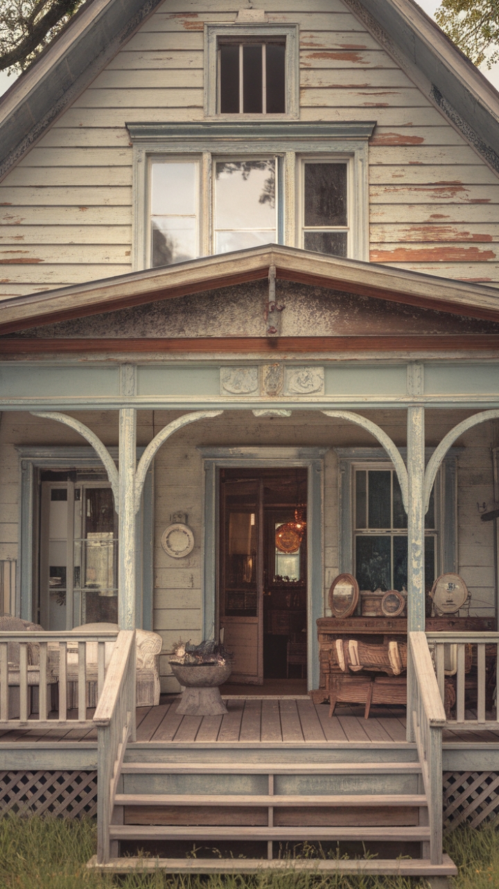 Step back in time with this charming farmhouse, where weathered wood whispers tales of generations past and vintage finds breathe new life into rustic charm. Every detail, from the distressed furniture to the antique accents, speaks to a bygone era, creating a space that's both effortlessly stylish and deeply inviting.