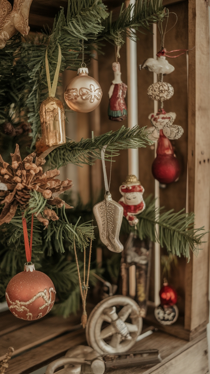 Unwrap the magic of Christmases gone by! This vintage tree, adorned with a curated collection of antique and retro heirlooms, evokes a sense of warmth and wonder. The rustic wooden crate backdrop adds to the charming, nostalgic feel, making it the perfect image to ignite your holiday spirit.