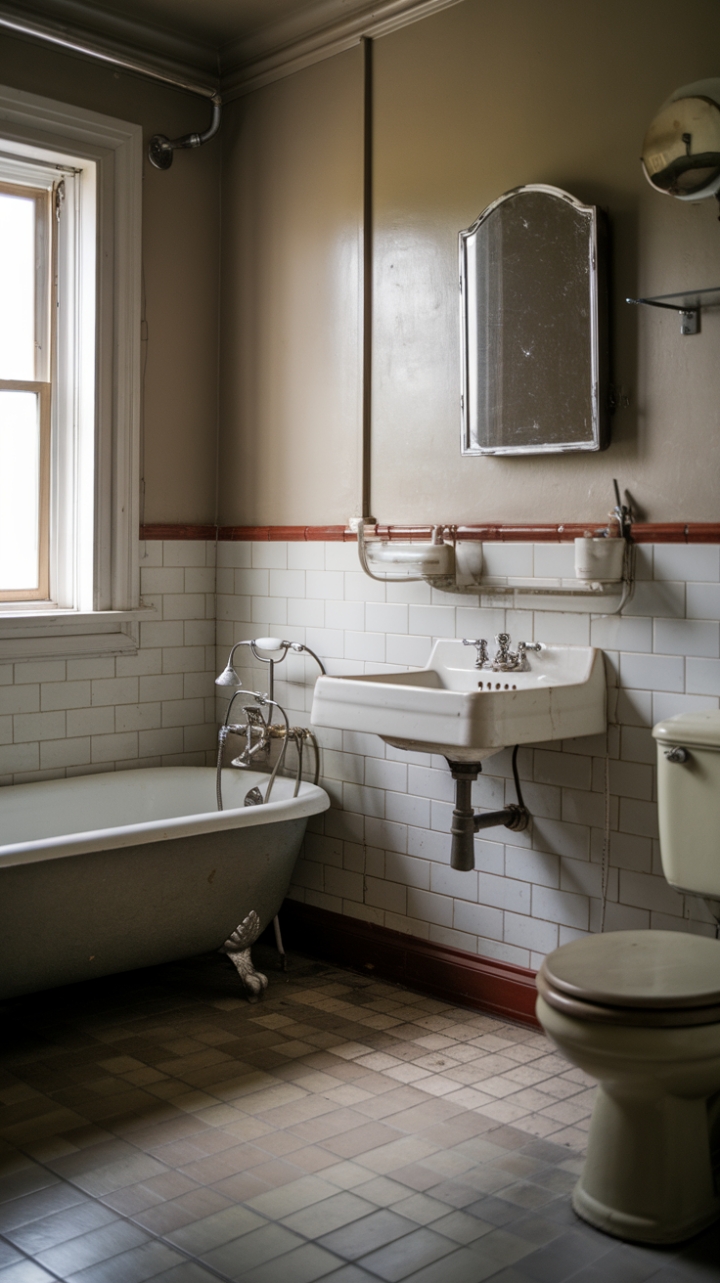 Indulge your senses in the timeless allure of this retro-chic bathroom. Original details shine—from the gleaming white tub and vintage sink to the meticulously preserved tilework. A nostalgic escape awaits in this beautifully preserved space, where every element speaks to a bygone era of sophisticated simplicity.