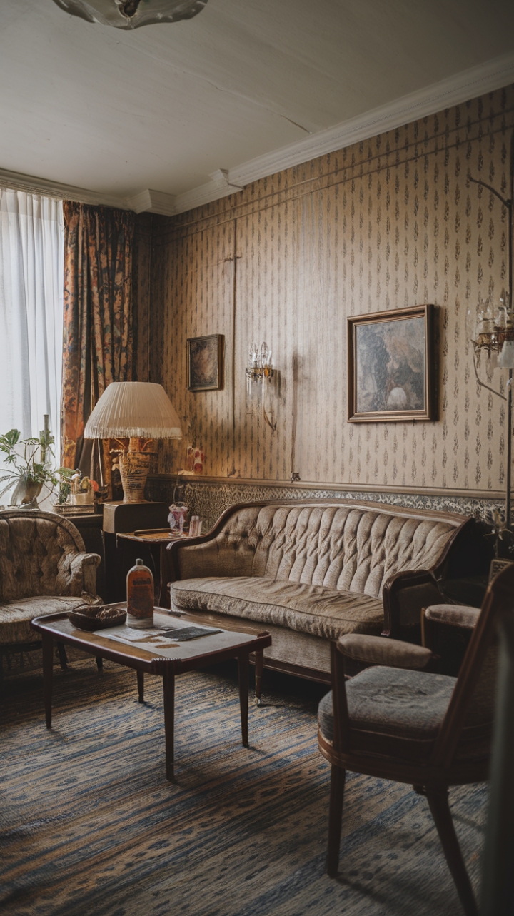 Step back in time with this vintage apartment, where retro charm meets timeless elegance. Antique furnishings, patterned wallpaper, and carefully curated décor create a space that whispers stories of bygone eras. The perfect blend of nostalgia and sophisticated style.