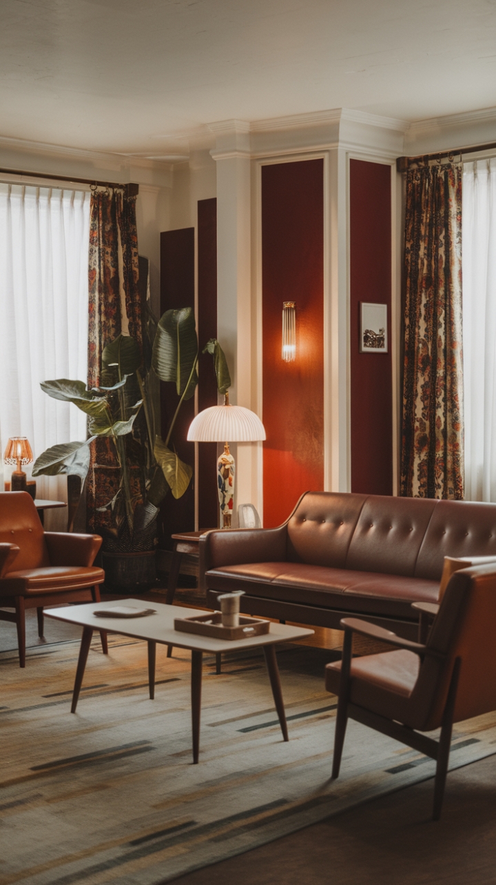 Ready for a living room that tells a story? This space is a masterclass in modern vintage, where the clean lines of mid-century furniture meet the soulful charm of retro finds. Sink into the iconic sofa, admire the sculptural chair, and set your drink on the perfectly proportioned coffee table – each piece a nod to design's golden age. But it's the curated details that truly sing: a vintage lamp casting a warm glow, a lush potted plant breathing life into the corner. It's a contemporary space with a nostalgic heart, a classic fusion that feels utterly fresh and undeniably chic.