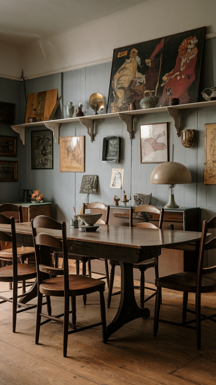 Indulge your senses in the timeless beauty of this retro dining haven. Rich wooden tones, exquisite vintage artwork, and a curated collection of decorative treasures transport you to a golden age of sophistication. Gather around the antique dining table, bathed in the soft light of a vintage lamp, and create memories that will last a lifetime.