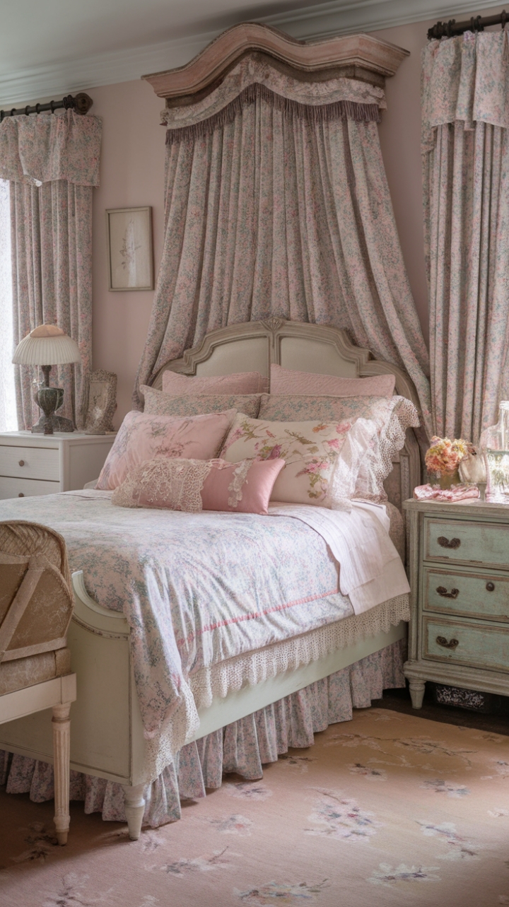 Embrace the effortlessly romantic allure of this shabby chic sanctuary. Distressed furniture and antique décor create a captivating blend of vintage charm and modern comfort. Pastel shades, floral patterns, and delicate lace combine to evoke a sense of timeless femininity. Reclaimed wood accents and a vintage lamp add rustic warmth, while a patterned rug anchors the space in a symphony of soft textures and nostalgic beauty.