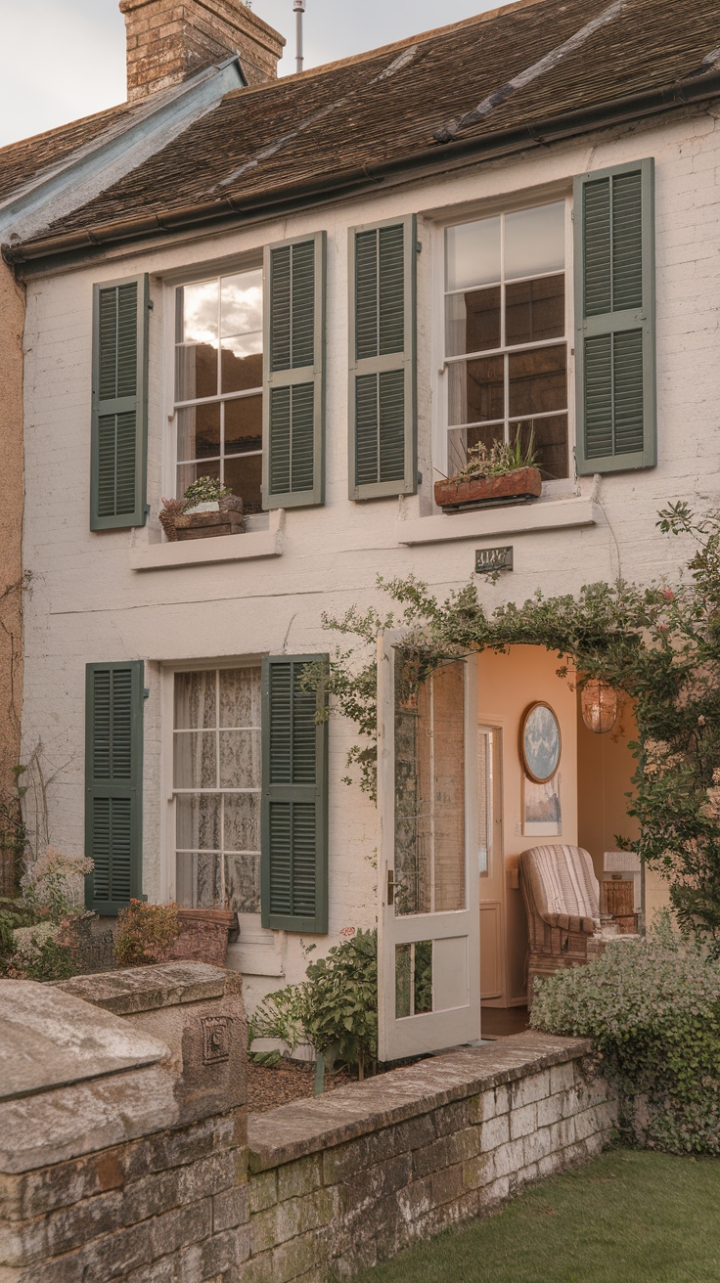 Dreaming of escaping to the English countryside? This enchanting cottage is a picture of rustic charm, with its classic architecture, period details, and cheerful white exterior framed by vibrant green shutters. Step inside and discover a cozy haven decorated in a delightful shabby chic style, promising a truly idyllic retreat.