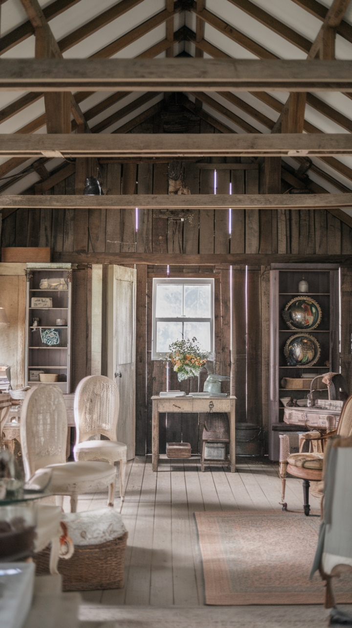 Ready for a dose of pure, unadulterated charm? This vintage farmhouse is a love letter to rustic living, where country style meets farmhouse chic in the most delightful way. Inside, antique treasures tell stories of generations past, creating a barnyard aesthetic that feels both authentic and inviting. It's the perfect blend of shabby chic and rural charm, a place where every corner whispers tales of simpler times and cozy evenings.