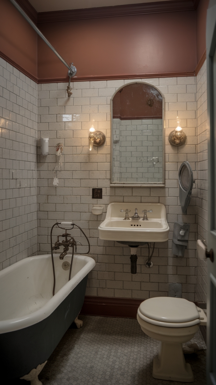 Indulge your senses in this exquisitely restored vintage bathroom. Every detail, from the ornate faucet to the meticulously preserved tile, whispers tales of a bygone era. This isn't just a bathroom; it's a sanctuary of nostalgic beauty and refined simplicity.
